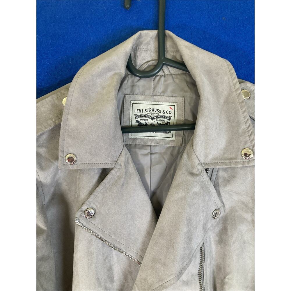 Levi Strauss & Co Womens Size 1X size 16-18 Faux Leather Moto Biker Jacket Grey - Picture 3 of 16